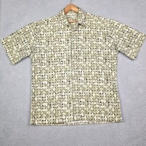 Batik Bay Shirt Mens Large Green Basketweave Print Island Wear Beach Retro